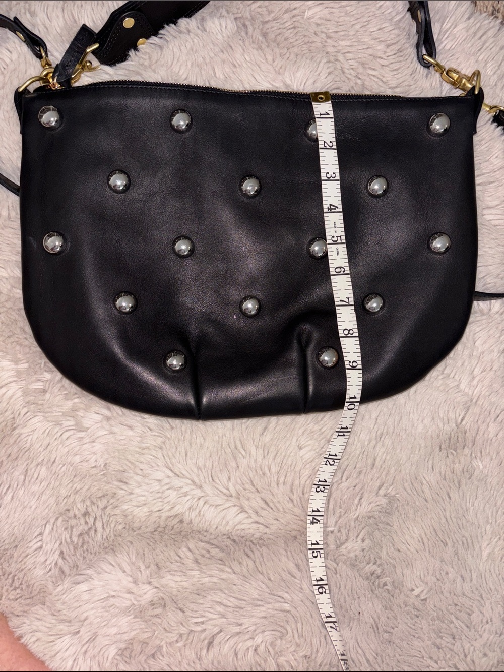 Black Stud-Embellished Crossbody Bag with Gold Hardware - Picture 8 of 8